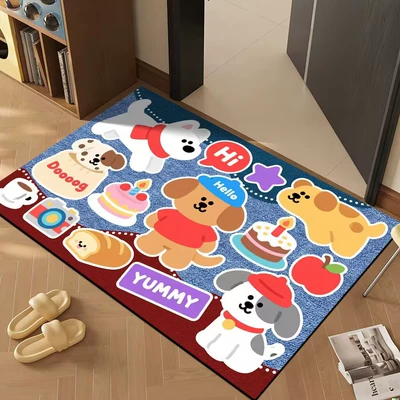 Floor Mat, Entrance Door Mat, Anti-Slip, Avtomobil döşəmə paspasları - denim-pattern-puppy-bread-80x-100cm-rubber-bottom