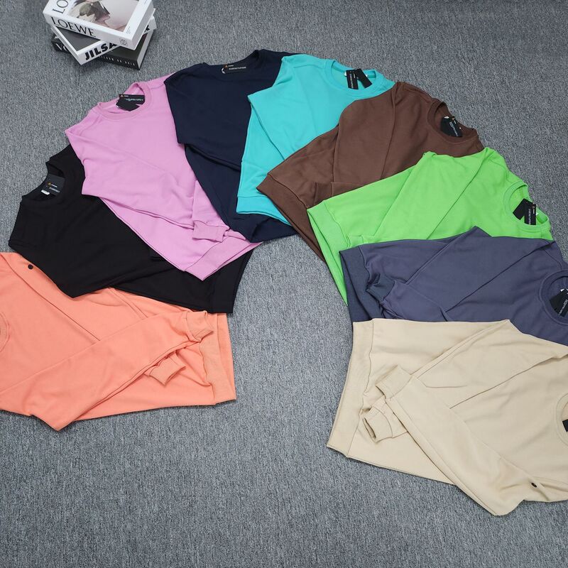 Milan Fashion Brand Special Armband Round Neck Sweatshirt Men's and Women's All-match Casual Solid Color College Sports Base Long Sleeve tee