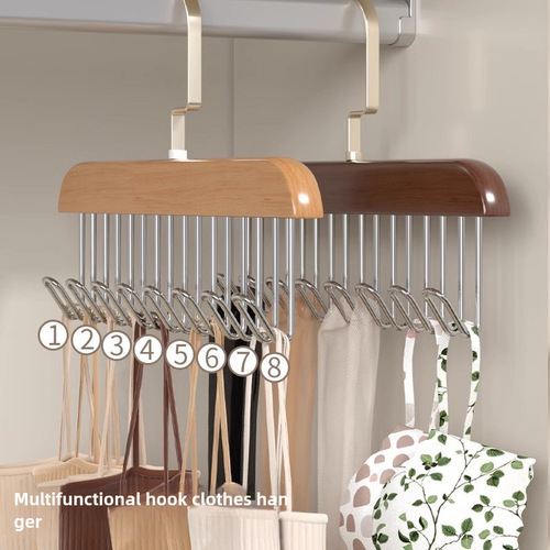 Multifunctional Eight-Hook Wooden Dresser Clip Braided Collar Tie Bag Organizer Hanging Home Use Wooden Rack Manufacturer