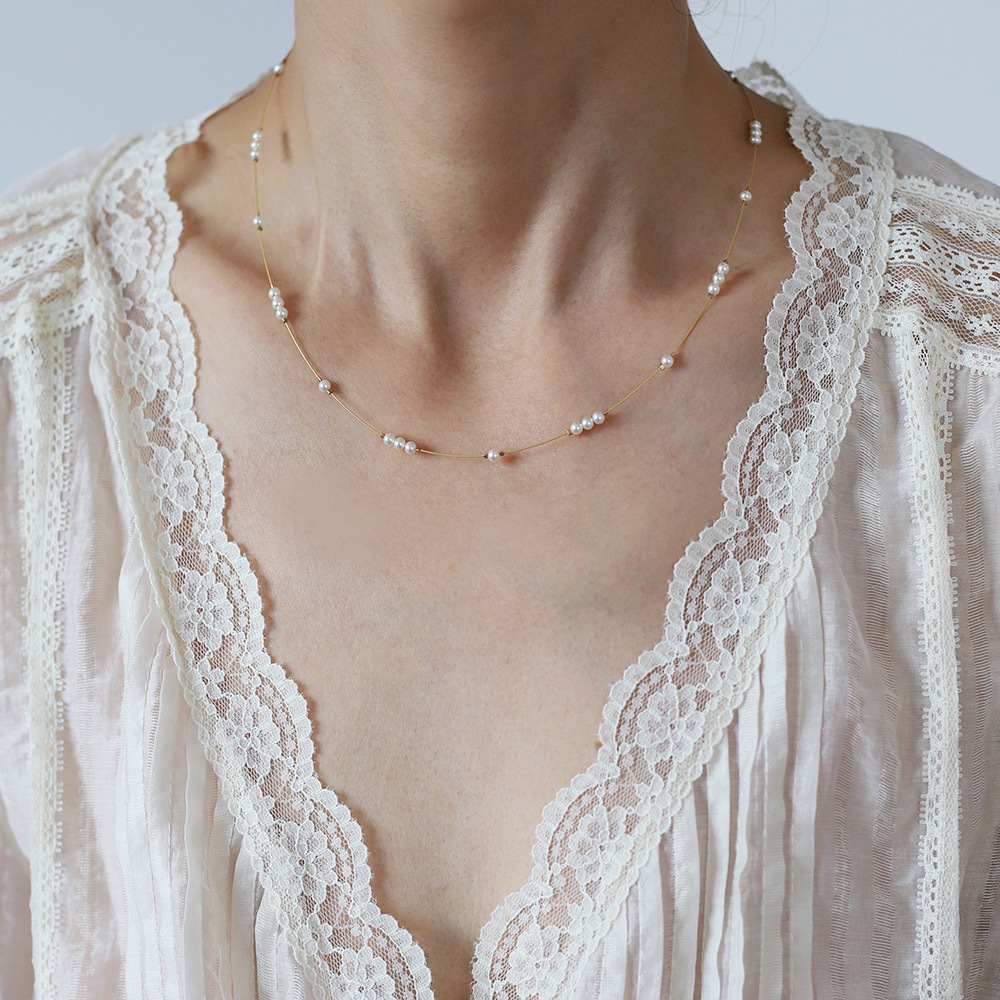 Model Show Minimalism Elegant Pearl Star Very Thin Chain Stainless Steel Necklace For Women