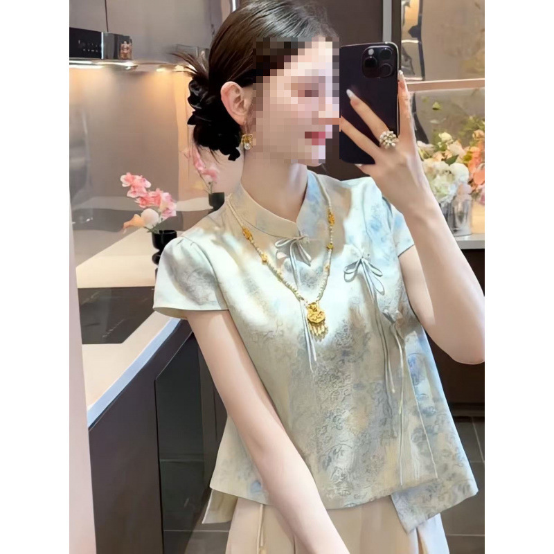 新中式缎面提花无袖背心衬衫女2025夏季新款洋气减龄气质温婉上衣|undefined