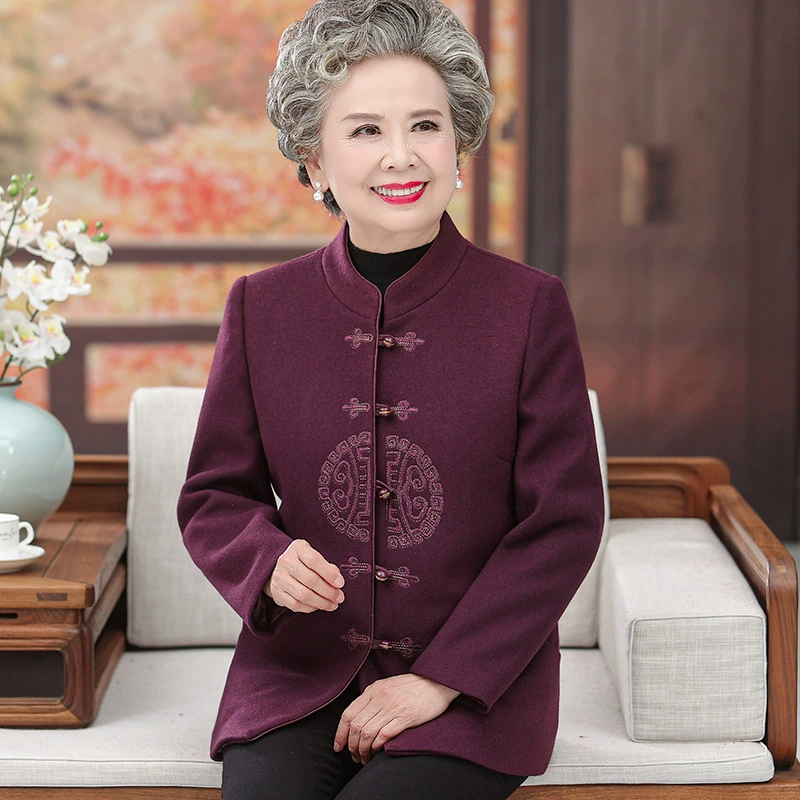 Бабушка весеннее шерстяное пальто в китайском стиле пожилая женщина в костюме Тан 70-летняя мама в костюме весной и осенью