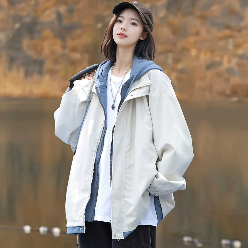 Весенний и осенний поддельный двухслойный пиджак для мужчин и женщин с капюшоном