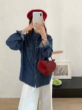 韩版新款卡通水洗牛仔双口袋女士牛仔长袖衬衫批发