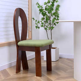 人鱼椅实木法式复古设计师餐椅中古侘寂风化妆椅酒店名宿餐厅凳子