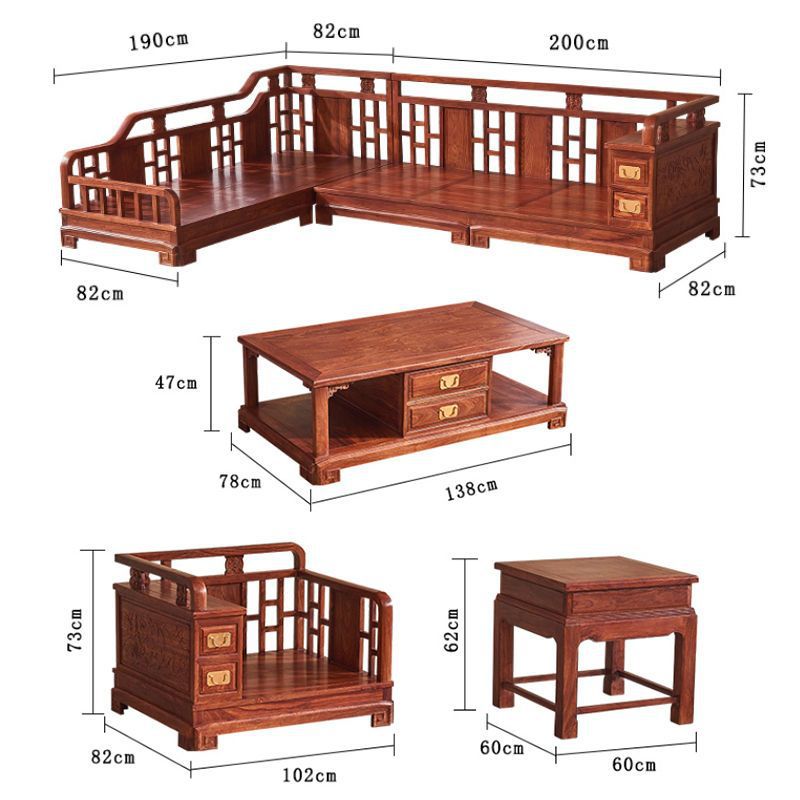 Rosewood Chaise Furniture, Hedgehog Rosewood, New Chinese Style Corner Living Room, Rosewood Small Apartment Combination Solid Wood Sofa