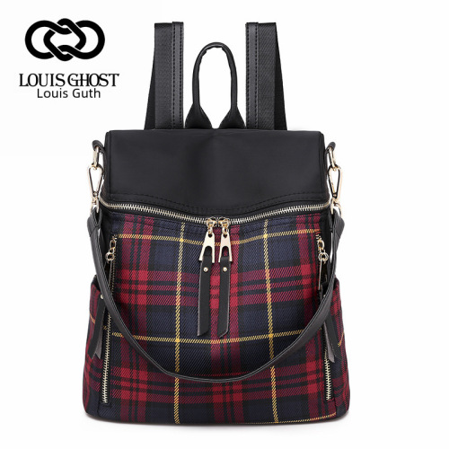 Korean New Lightweight Oxford Cloth Dual-Shoulder Bag Women's Travel Bag Simple Canvas Checkered Backpack Dual-Purpose School Bag for Women