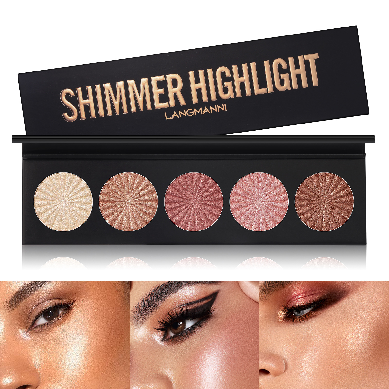 Langmanni High-gloss Contouring 5-color One-piece Set Three-dimensional Natural brightening High Disc Amazon Makeup Application Scenario