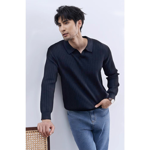 Spring and Autumn New POLO Shirt Collar Long Sleeve Knitted Sweater Men Light Mature Tapered Business Trend Import and Export Cross-border Wholesale