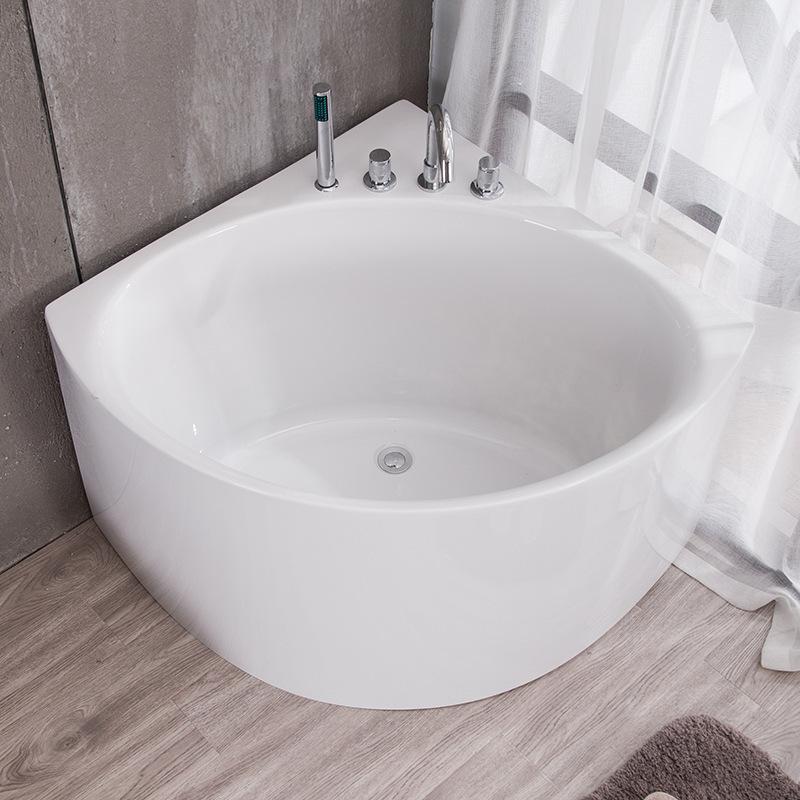 Triangular Corner Acrylic Bathtub with Vertical Sides, Freestanding, for Home Use, Deep Soaking Corner Bathtub for Small Apartments 0.8- 1m