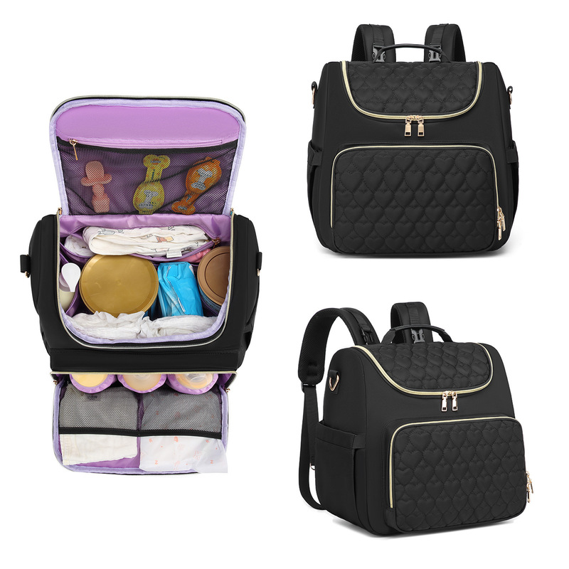 Cross-border large-capacity mommy bag diaper bag baby stroller hanging bag thermal insulation mother and baby bag with foldable diaper pad