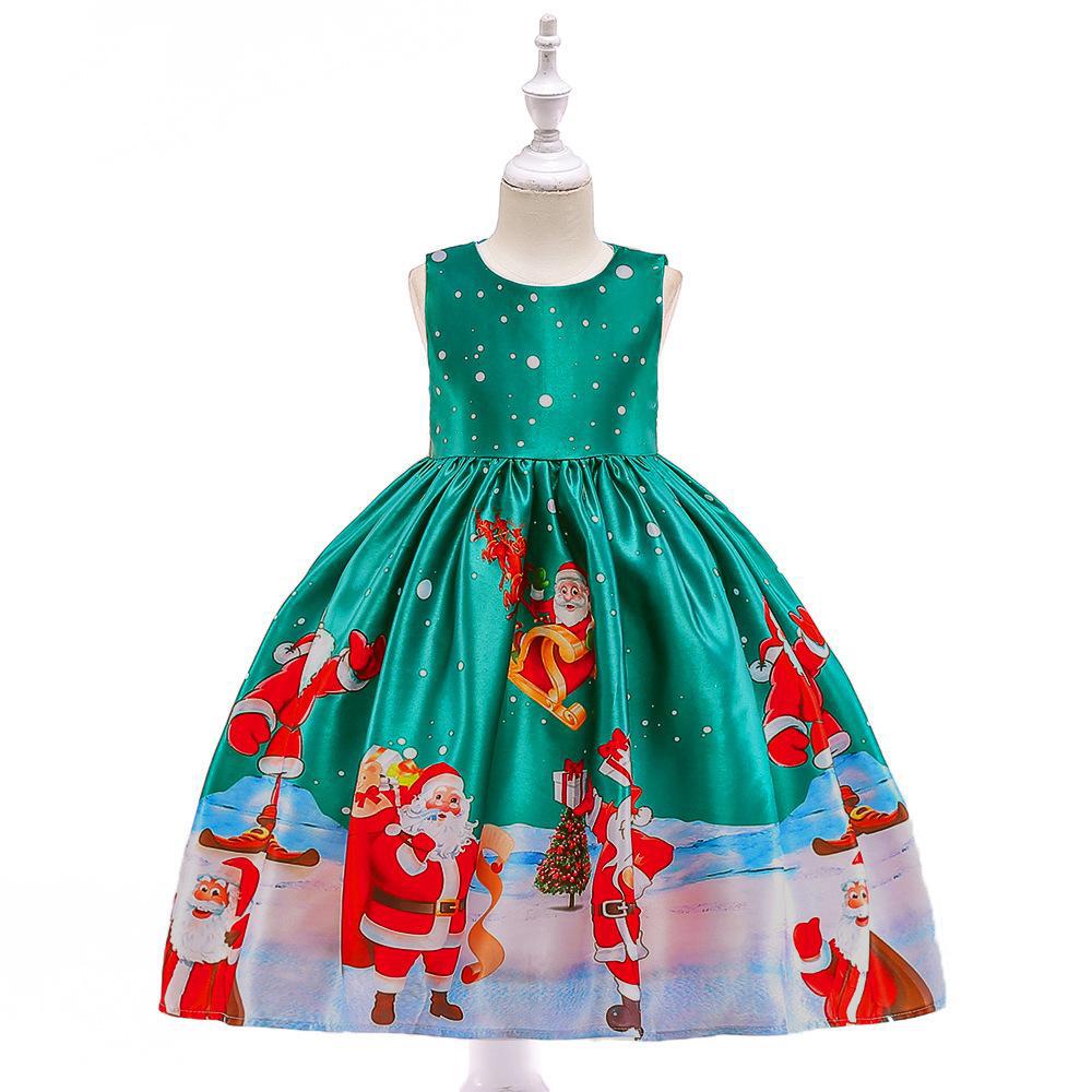 Navidad ropa para niños vestido Comercio exterior nueva historieta impresa satén rendimiento Navidad danza rendimiento falda de las mujeres