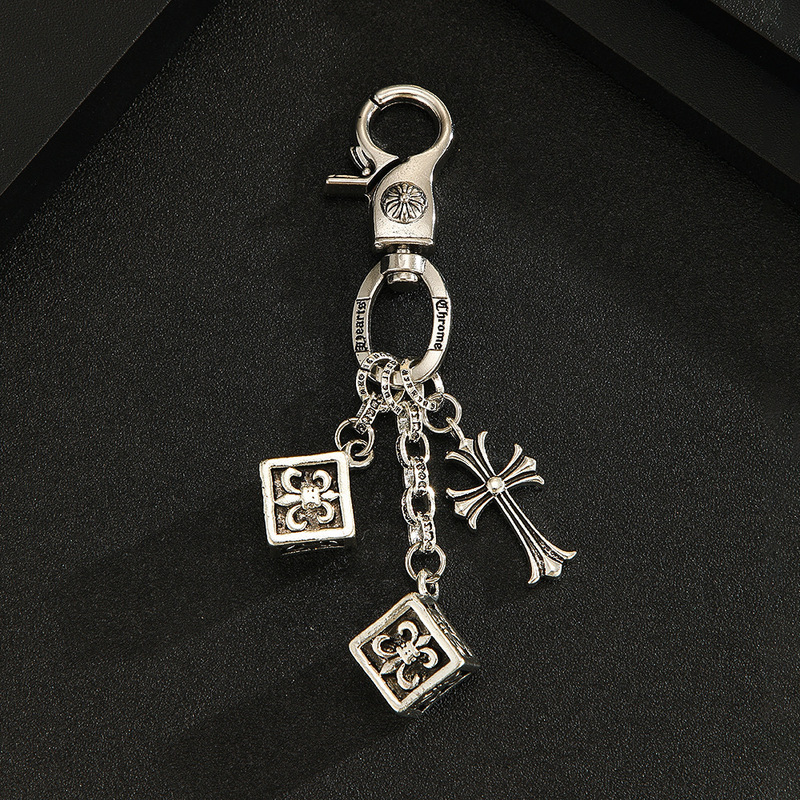 European and American Military Flower Solid Dice Chain Keychain Bag Chain Retro Personalized Cross Bag Pendant