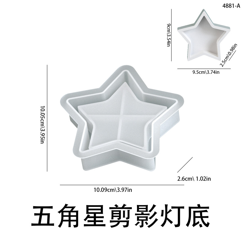 diy石膏五角星笔筒花插圣诞树老人雪花天使镂空剪影灯盒硅胶模具|undefined