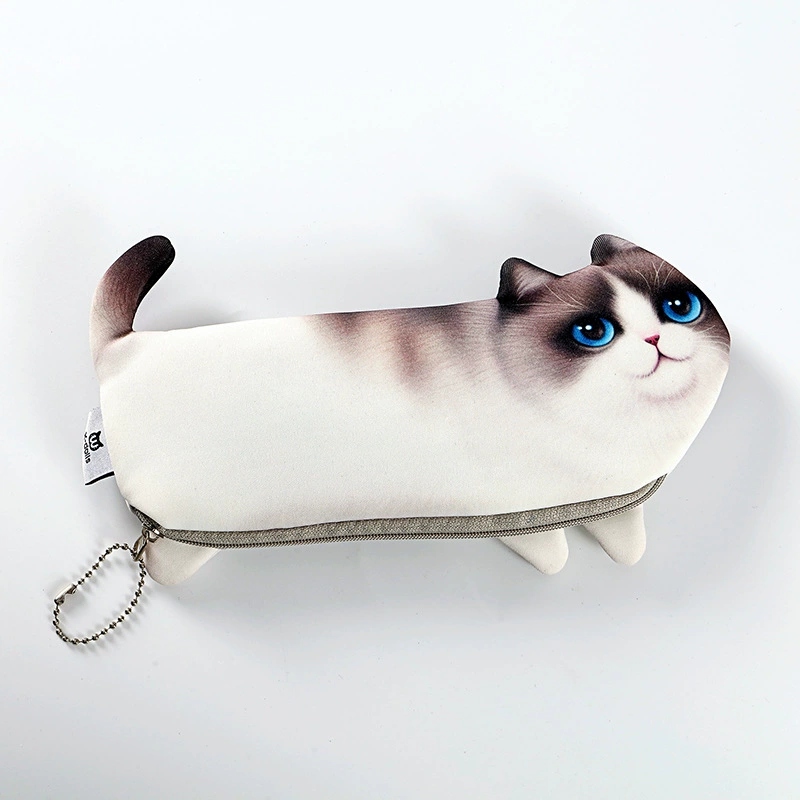 Cute Cat Pencil Case for Kids, Realistic Plush Look, Korean Style, 30 × 15 × 0.5 cm