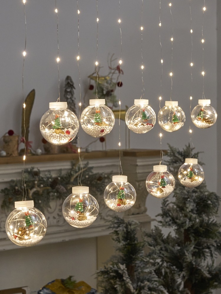 LED Papá Noel muñeco de nieve árbol de Navidad desear bola lámpara de cobre lámpara de cortina ventana decoración de vacaciones cuerda de lámpara de bola