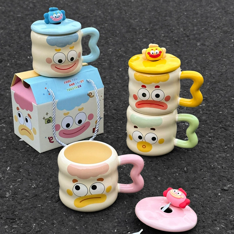 Керамическая кружка Mengqu Cloud Cup, 401–500 мл, милая большая кружка с крышкой, ложкой и вариантами подарочной коробки