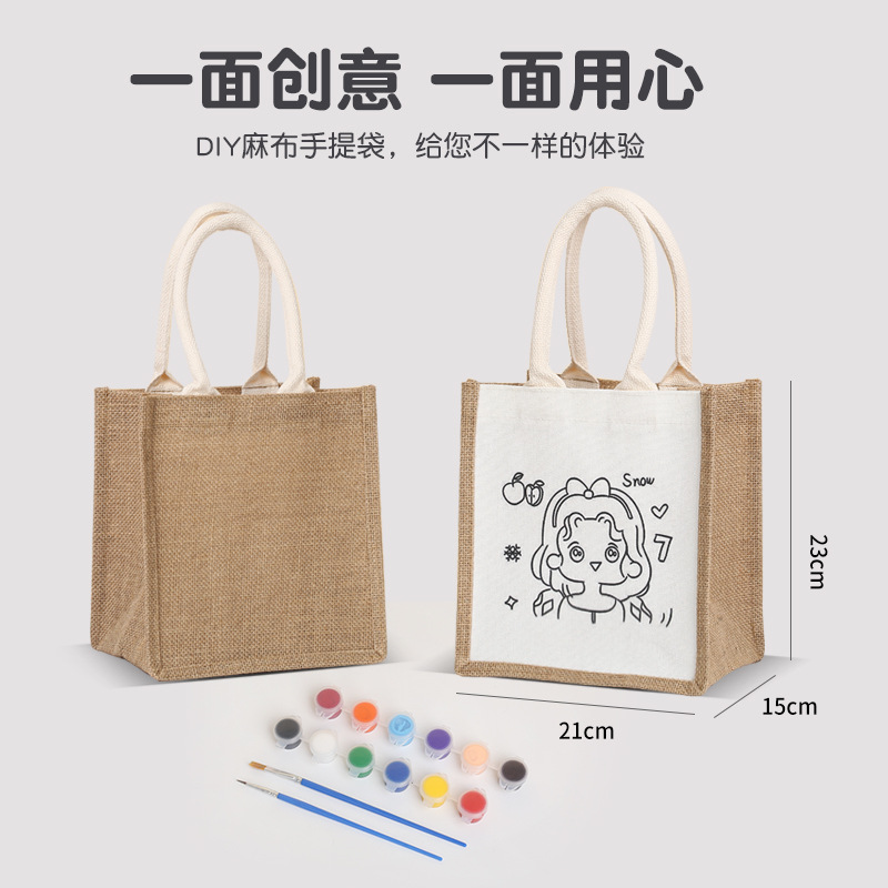 No impreso mismo bolso de yute creativo con lienzo DIY pintado a mano bolsa de lona pintura de graffiti Muji bolsa de lino portátil