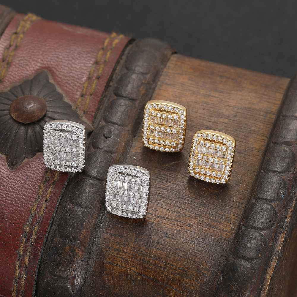 copper square universal rectangular earrings hip-hop style with…