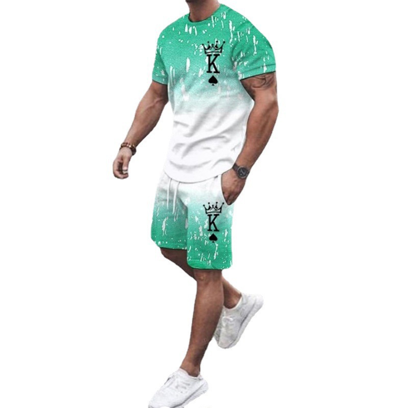 Comercio exterior transfronterizo verano nuevos hombres de manga corta impresa en 3D + traje de pantalones cortos verano deportes y ocio traje de dos piezas