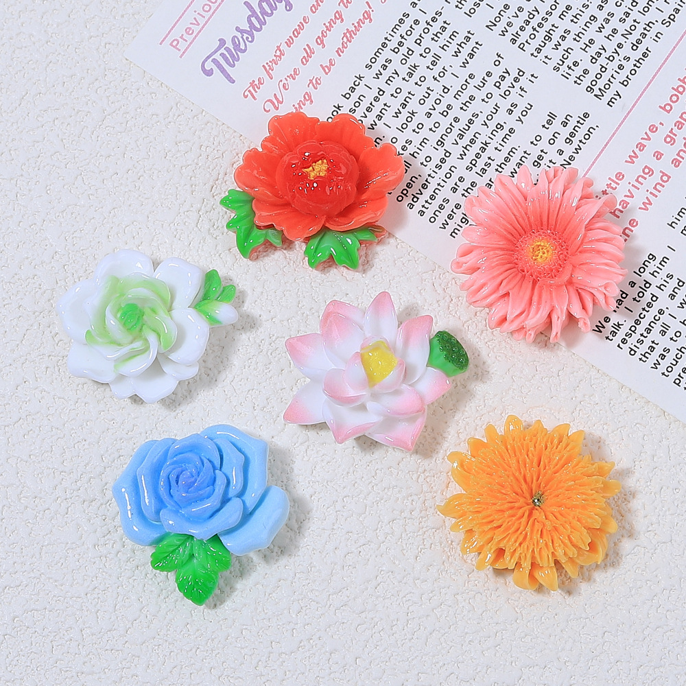 甜美莲花小清新花朵手工diy创意饰品发夹奶油胶配饰卡通树脂配件
