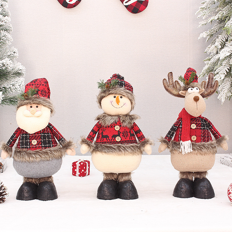 Santa Claus Stretchable Plush Doll, Christmas Snowman & Reindeer Standing/Sitting Decorative Figurine For Home, Office & Store Display_voghion.com
