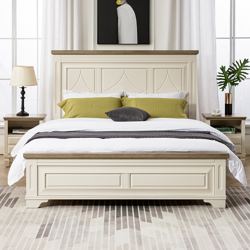 American solid wood bed modern minimalist white French style solid wood princess bedroom double bed 1 m81.5 retro light luxury