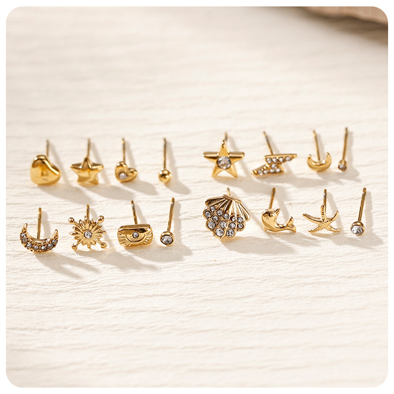6g Weight PVD Coated Gold Plating Process 304 Stainless Steel Ear Needle Material Real Gold Plated Plating Material Small Stud Earrings Classification 1 Set Quantity Holiday, Banquet, Selfie Occasion 304 Stainless Steel Material Geometric, Star, Heart Shape Pattern All Seasons Season Women's Gender Casual, Elegant, Simple Style Style Waterproof Non Tarnish, Plating Craft PVD Coated Real Gold Plated Geometric Star Heart Shape 304 Stainless Steel Casual Elegant Simple Style Waterproof Non Tarnish Small Stud Earrings 无