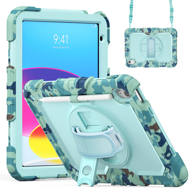 Ipad11 Apple Camouflage Flat Protective Case 10th Set A16 Drop-Resistant 10.2 Inch Silicone 7/8/9 Generation Shoulder Strap