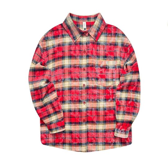 New Printed Women's Plaid Shirt Spring and Autumn European and American Fashion Casual Loose Retro Trendy Cross-border Plaid Shirt