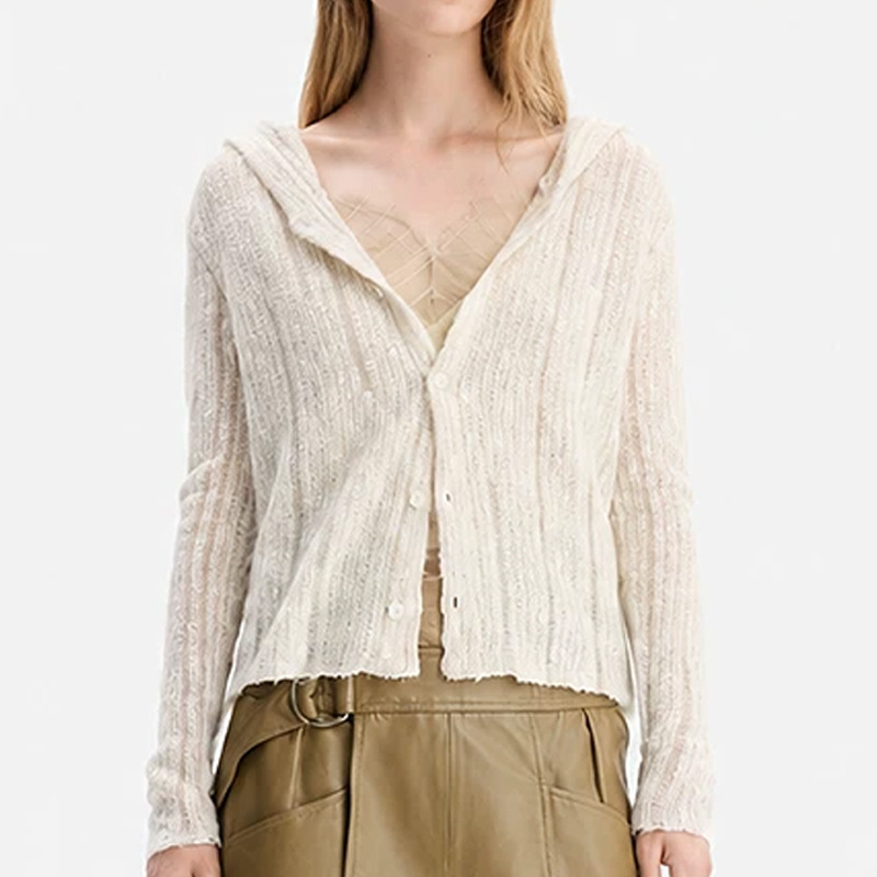 IRO Nig multicolored coarse-knit hooded cardigan with drawstring, light jacket, French light luxury, 26th autumn new model IRO Nig multicolored coarse-knit hooded cardigan with drawstring, light jacket, French light luxury, 26th autumn new model