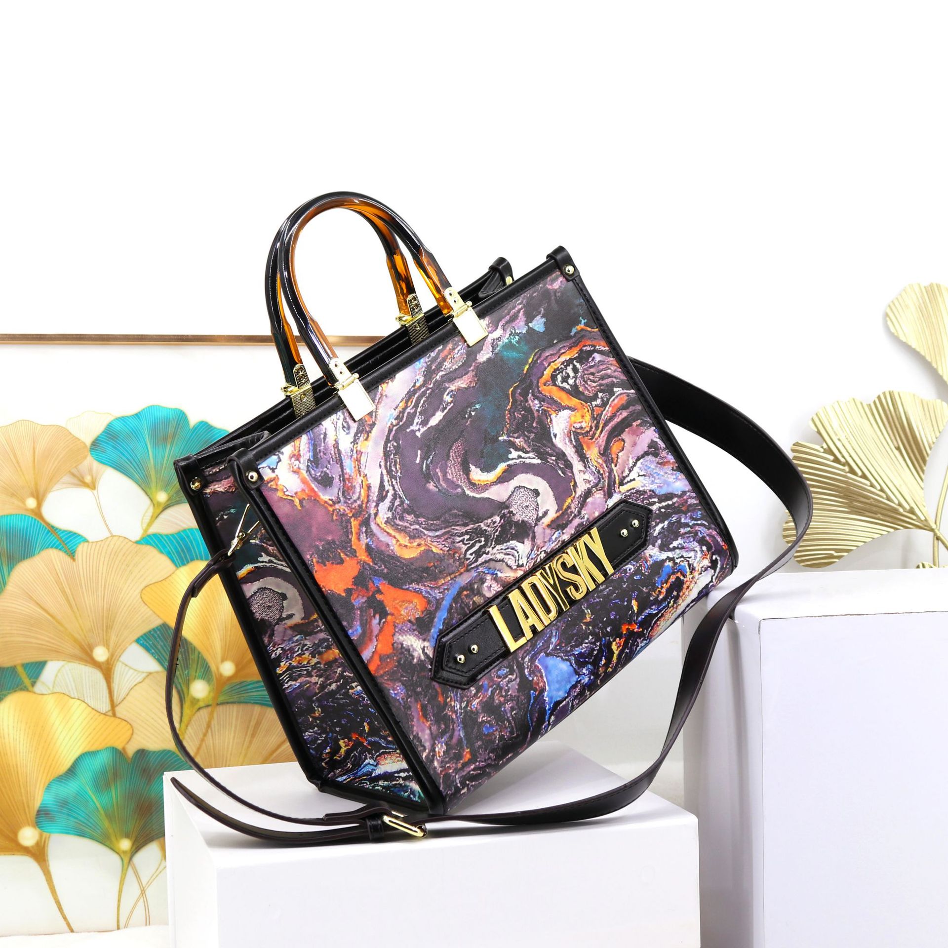 LADYSKY跨境女包大容量印花托特包大字母手提包women's tote bag
