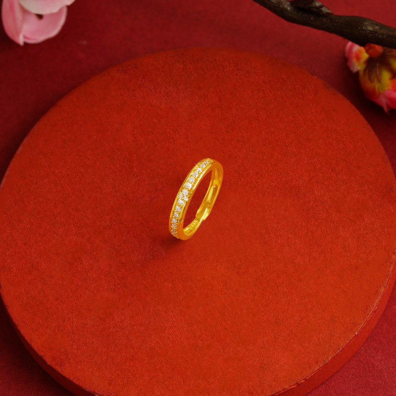 Simple anillo de diamantes de las mujeres de moda elegante todo fósforo diamante incrustado aleación de cobre joyería ajustable suministro directo de fábrica