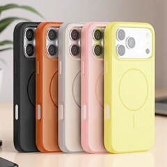 iPhone17系列新款撞色手机壳苹果16Promax简约15纯色大孔磁吸软壳