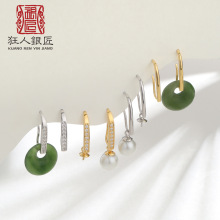 S925纯银平安扣甜甜圈耳环 ins高级感圆珠珍珠手工耳坠耳圈半成品