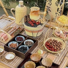 冬天围炉煮茶烤火炉套装糕点摆盘全套配件中式炭炉竹盒点心盘收纳