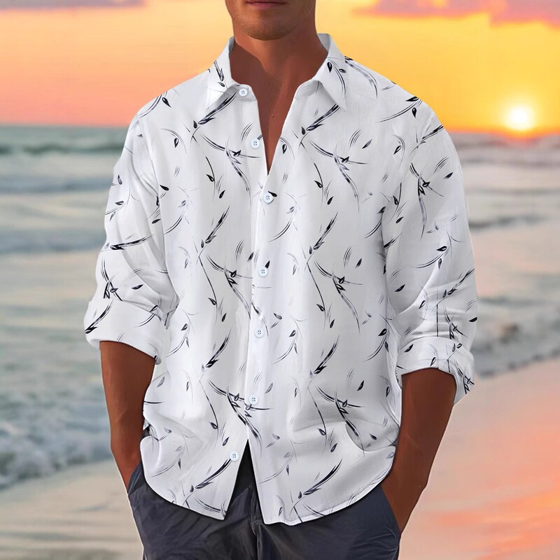 Gold-embossed feather sword head cuff shirt, cross-border Amazon casual business vacation daily men's long-sleeve shirt Gold-embossed feather sword head cuff shirt, cross-border Amazon casual business vacation daily men's long-sleeve shirt
