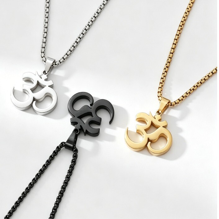 Cross-Border Classic Yoga Om Symbol Pendant Titanium Steel Necklace Men's Gold Stainless Steel Prayer Jewelry Wholesale Cross-Border Classic Yoga Om Symbol Pendant Titanium Steel Necklace Men's Gold Stainless Steel Prayer Jewelry Wholesale