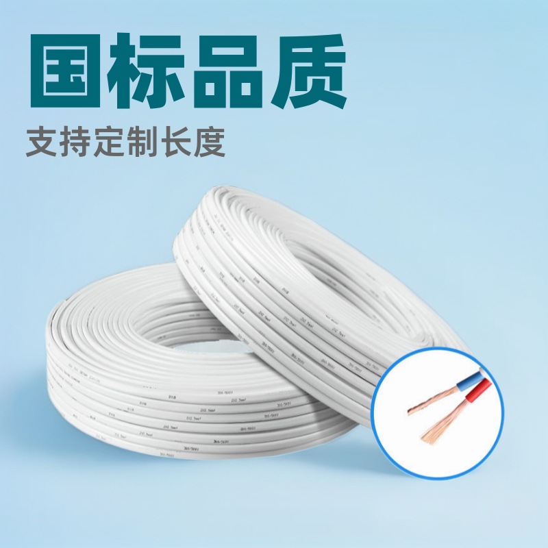 白色 扁护套线 2x0.5平方至2.5mm²国标无氧铜 【可裁线上锡加工】