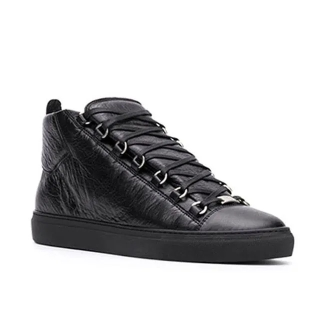 In-Stock New European Station Cross-Border Foreign Trade Pleated Genuine Leather Low-Top High-Top Classic Casual Versatile Men's Trendy Sneakers