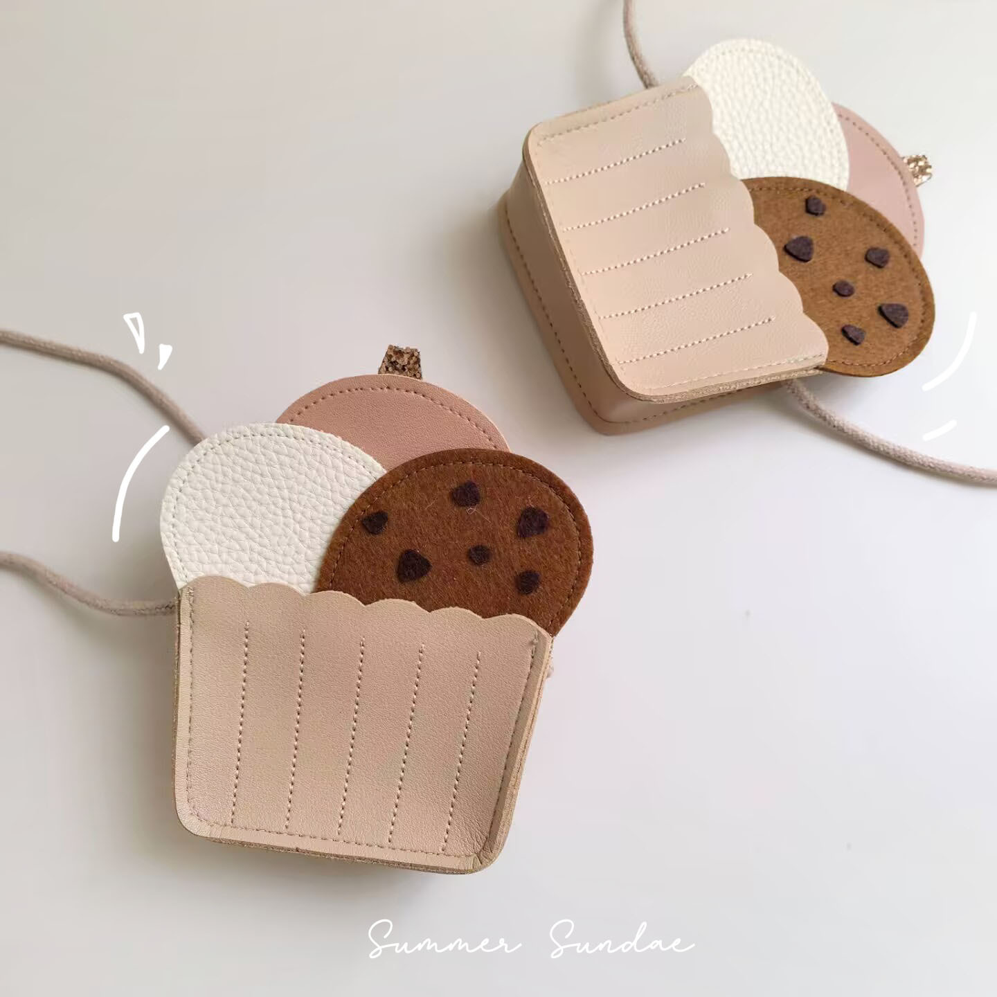 New Original Pu Leather Summer Ice Cream and Cookie Design Cute Kidsren's Small Shoulder Bag Baby Mini Coin Purse for Outings