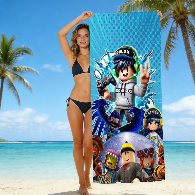 Roblox game cartoon beach towel, ultra-fine fiber absorbent quick-dry bath towel, beach swimming towel wholesale