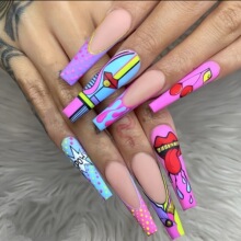 Ballerina Nail 芭蕾甲法式夸张樱桃红唇穿戴甲假指美甲批发