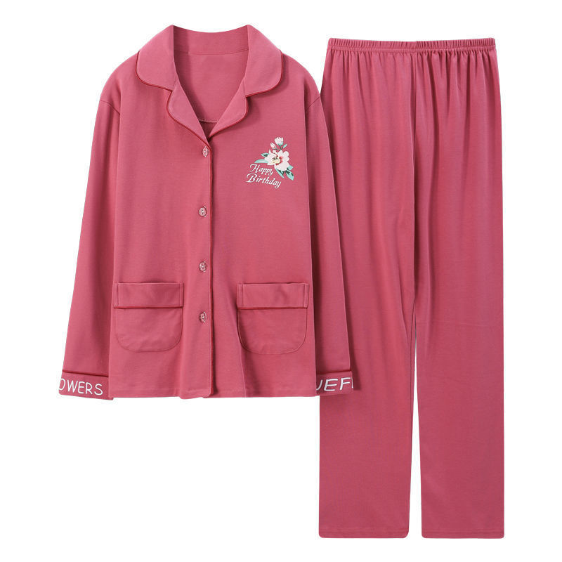 Pijamas de algodón puro primavera y otoño de las mujeres de manga larga más el tamaño cardigan traje de las madres de mediana edad y ancianos ropa de casa al aire libre