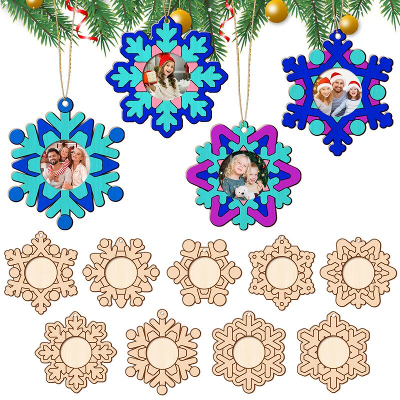 Cross-border wooden snowflake photo frame Christmas tree photo stand pendant Christmas decoration ornament paintable photo frame gift Cross-border wooden snowflake photo frame Christmas tree photo stand pendant Christmas decoration ornament paintable photo frame gift