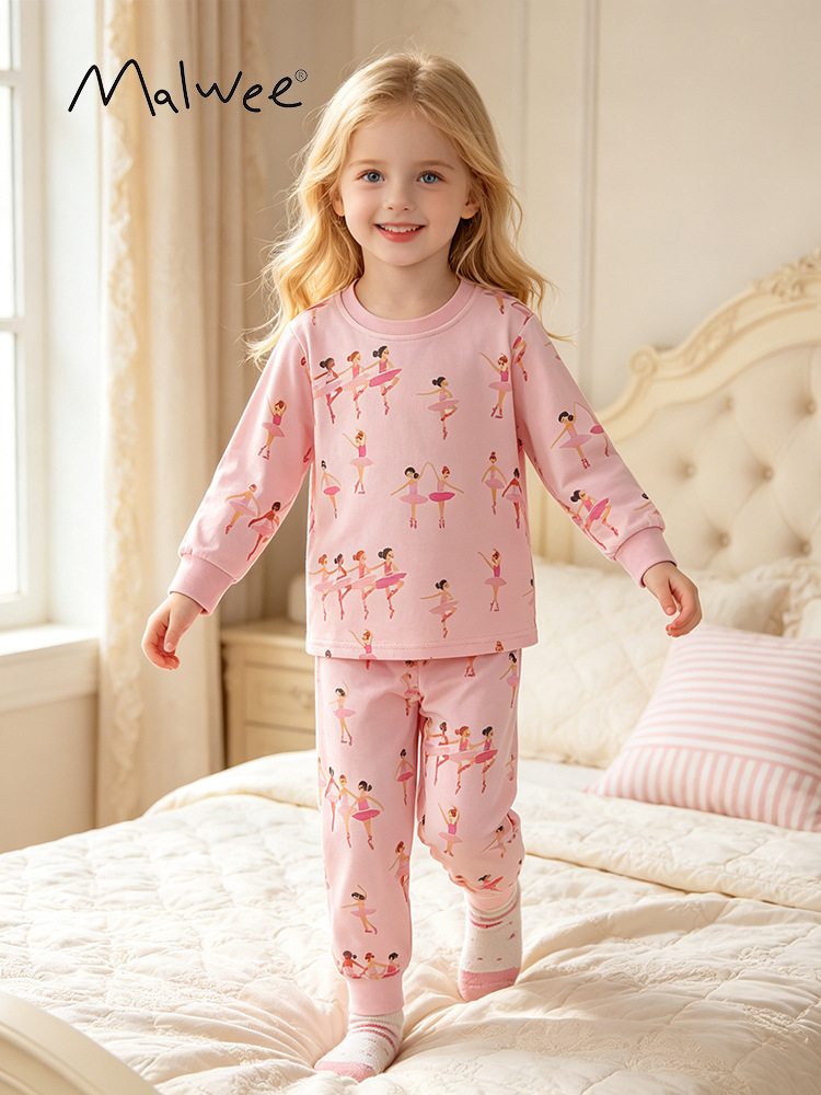 Malwee ropa de casa de niñas de otoño nuevo estilo europeo y americano para niños de mediana edad casual impresión extranjera pantalones de cintura elástica conjunto