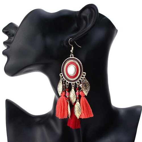 Ethnic style earrings, long tassels, Yunnan style, versatile earrings, Chinese style golden leaf ear hooks wholesale