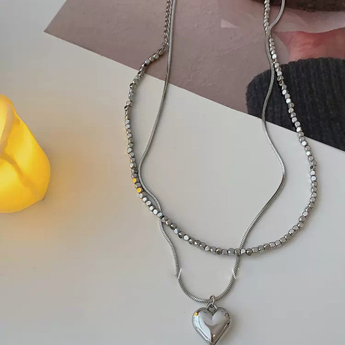 双层爱心项链碎银几两甜酷时髦锁骨链ins小众设计高级感颈链女潮