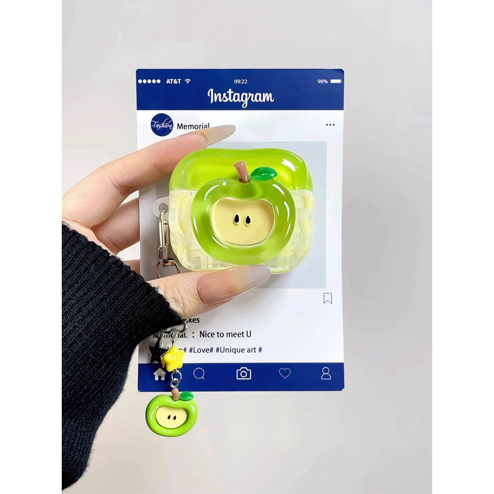 Cartoon creativo rojo manzana verde para cascas de auriculares de manzana airpods4 auriculares con colgante pro2 cubierta