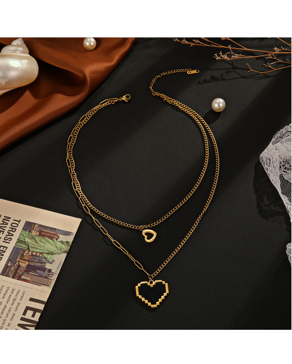 Fashion Heart Shape Stainless Steel Plating Layered Necklaces